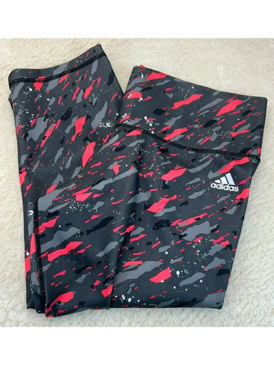 adidas Pants - Adidas Womens Climalite Athletic Capri Leggings Large Abstract Print Black & Pin